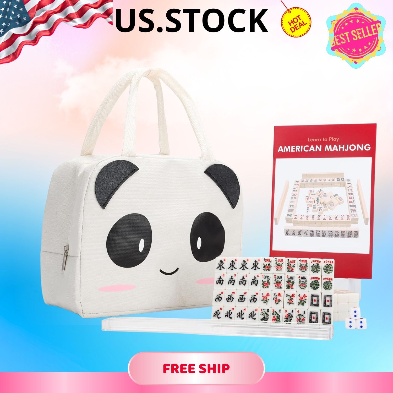 Travel Mini American Mahjong Set 166 Tiles with Racks Instructions Panda Bag