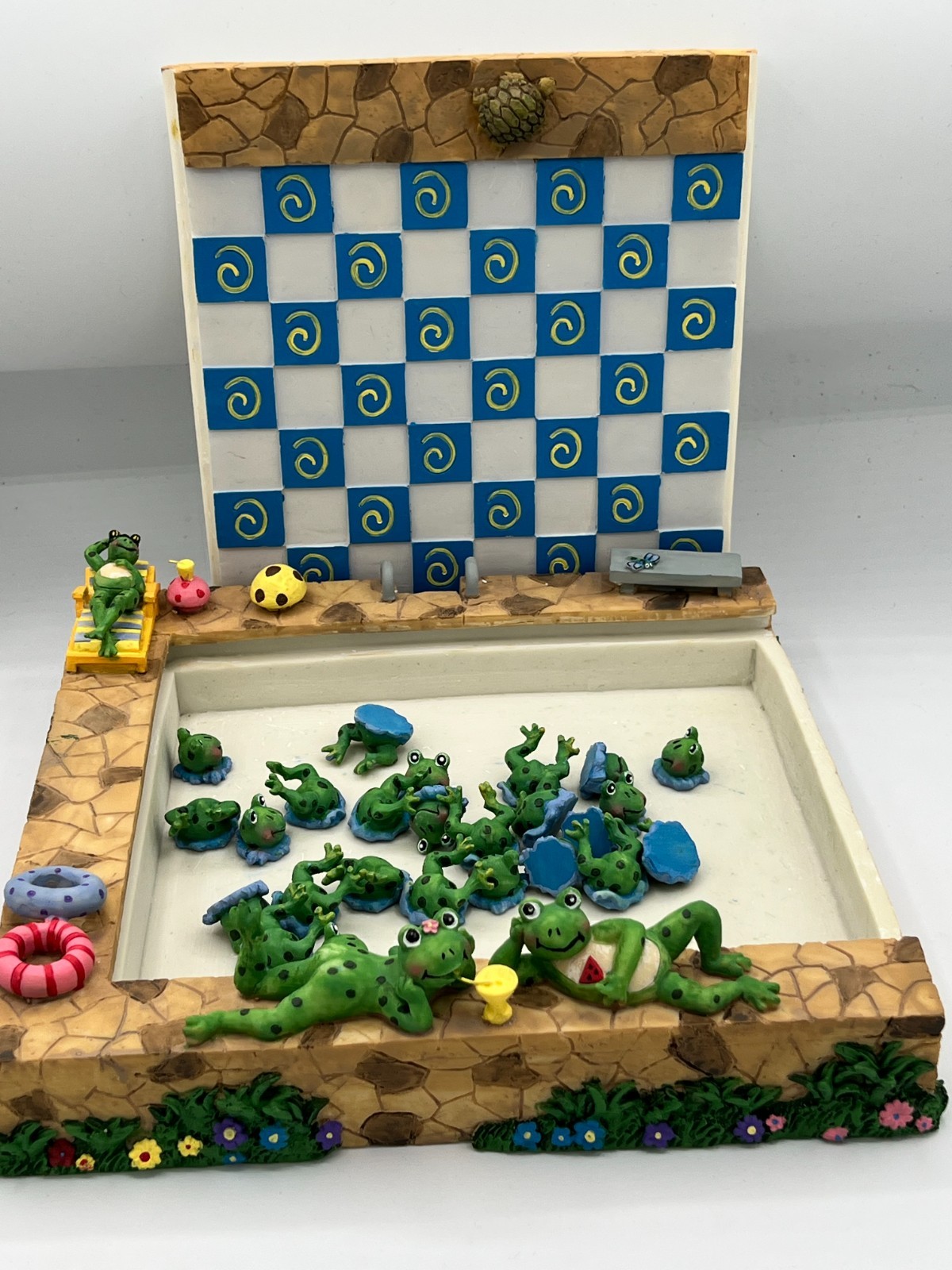 Lawns & Tortoise & Hares Oh My! Checker Set with Frog Playing Pieces Used In Box