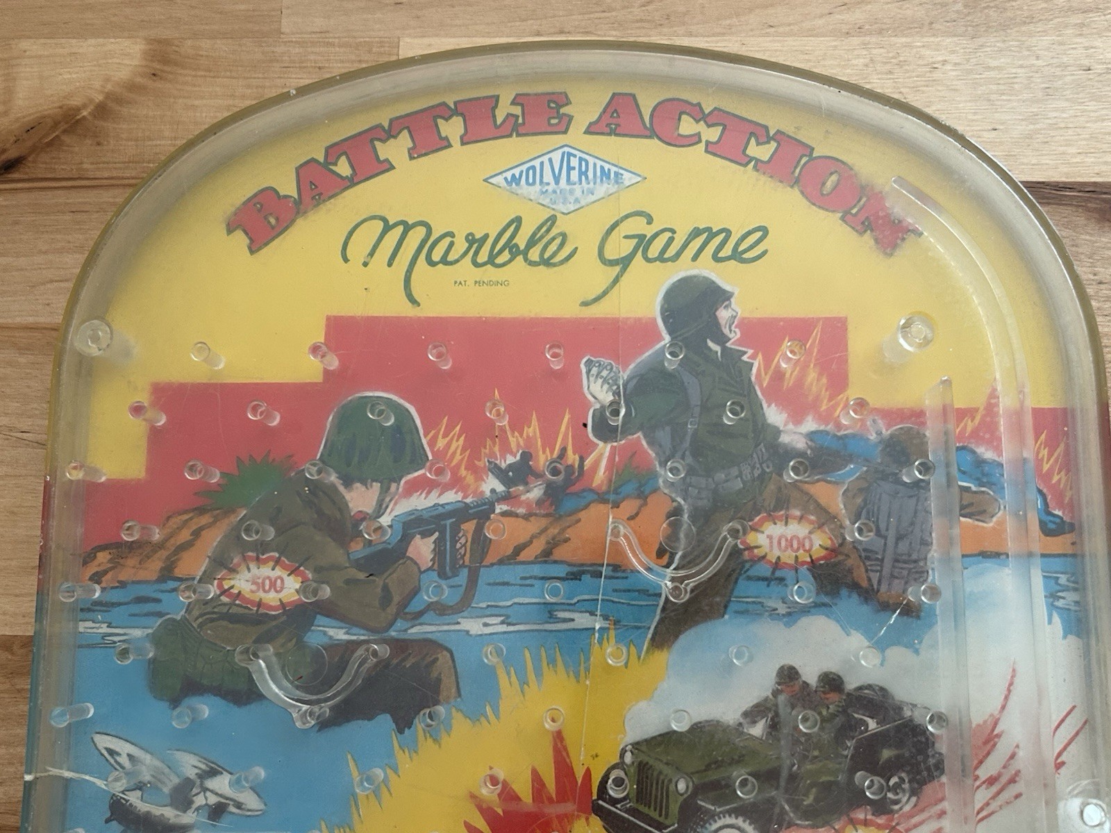 VTG 50’S Wolverine Toys BATTLE ACTION MARBLE GAME Tabletop Pinball 16” x 10”