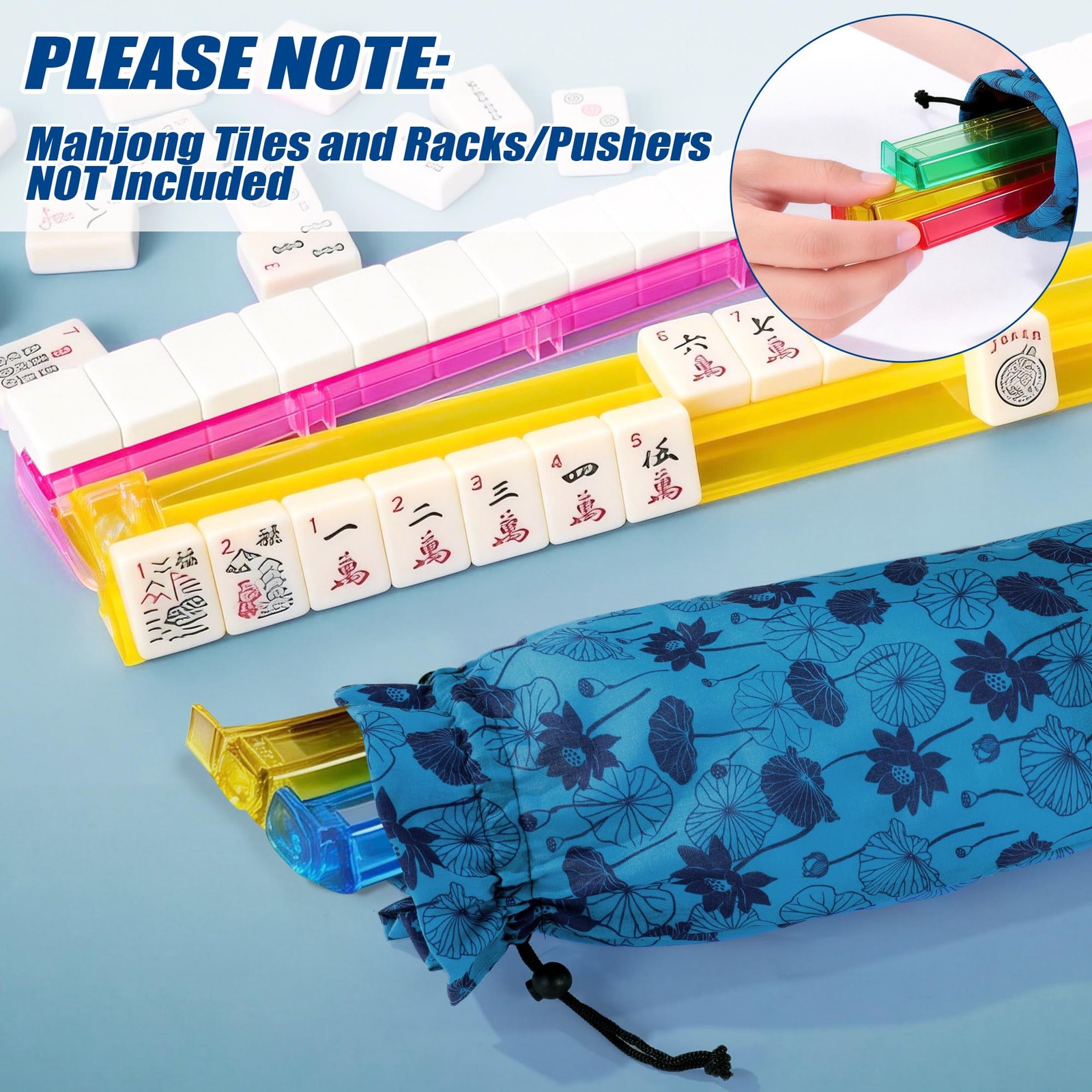 Mahjong Bag Set with Tiles Bag and Rack Storage, Thickened Quilted Mahjong Ca…