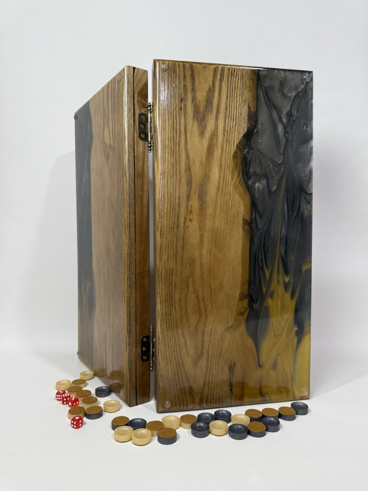 Exclusive Gold Backgammon Board, Wood & Epoxy Resin, Handmade Luxury Game Set