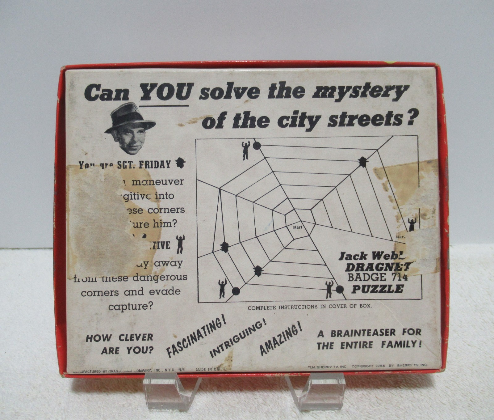 DRAGNET BADGE #714~BRAIN TEASER PUZZLE~VINTAGE 1955~TRANSOGRAM CO.