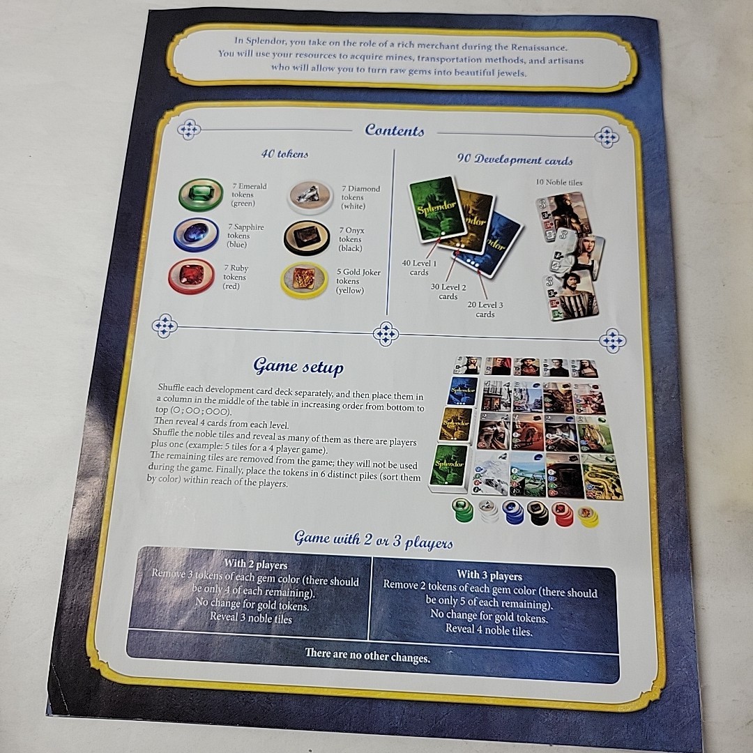 Splendor Strategy Board Game 2014 by Marc Andre, 2-4 Players, Complete