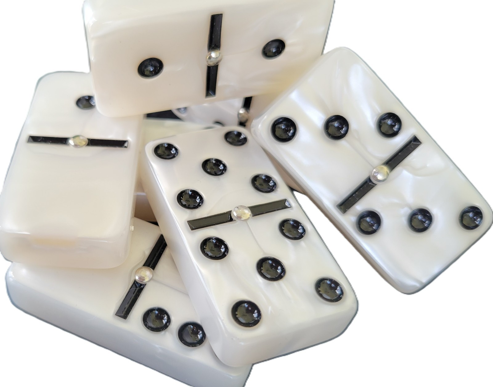 Domino Double Six 6 White Marbleized Pro Size with Spinners – Wood Box
