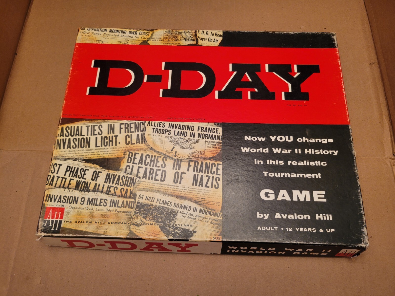 1961 Avalon Hill D-Day 508 World War II Board Game Realistic Tournament Complete