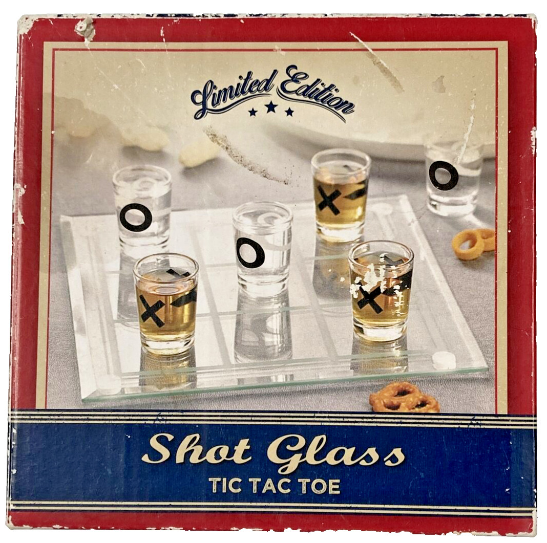 Glass Tic-Tac-Toe Board and Shot Glass Pieces Game