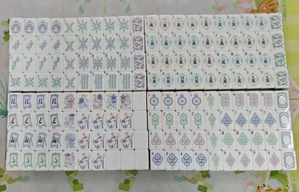 Willow Inspired 4-Layer Green Back American Mahjong Tiles