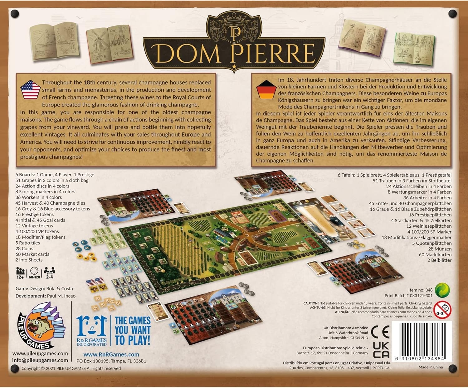 obo Dom Pierre .. Euro Worker Placement Champagne Production Board Game DENT