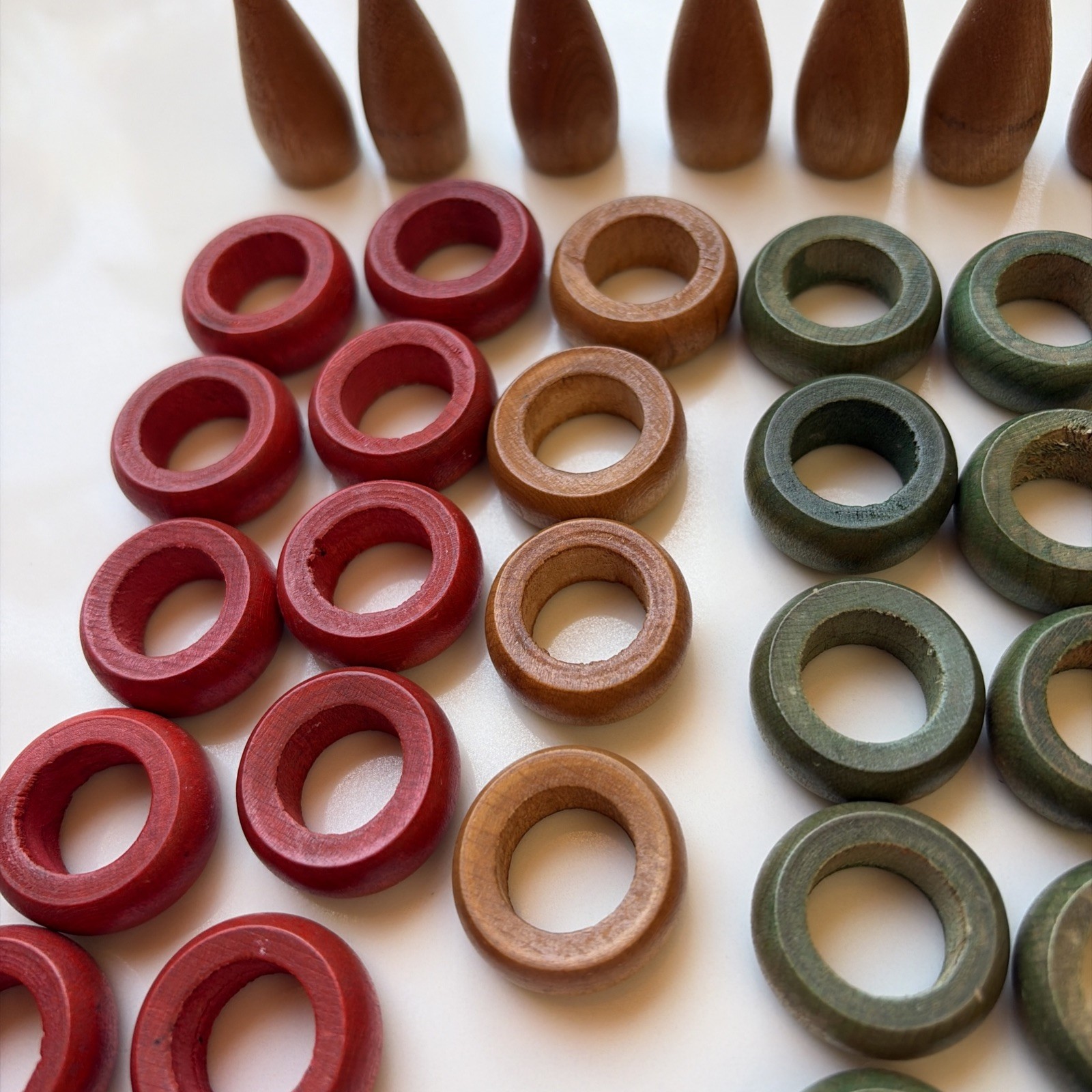 Vintage Wood Carrom Game Pieces, 56 Wood Pieces 10 Paper Numbers