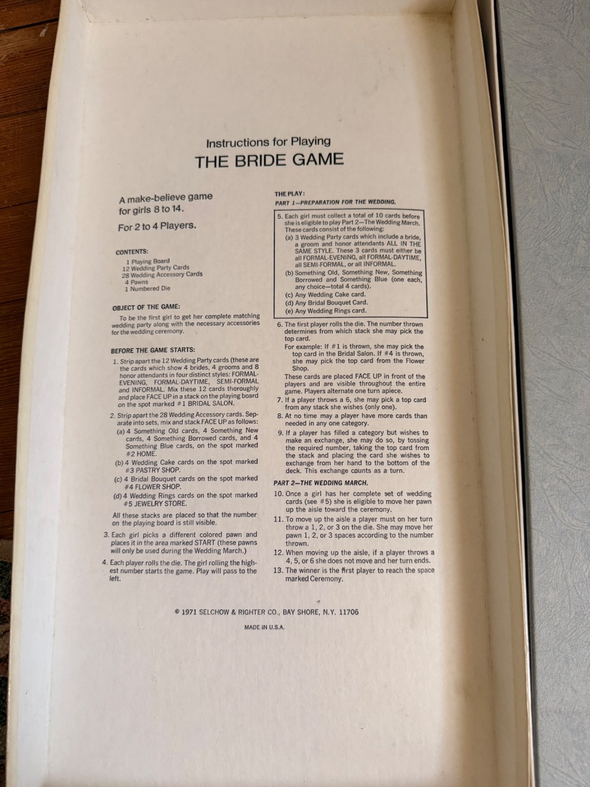 Vintage 1971 The Bride Game Make Believe For Girls Selchow Righter USA COMPLETE