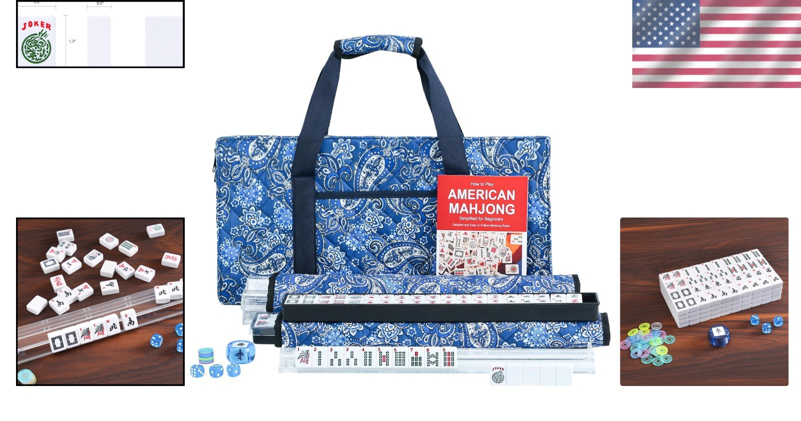 American Mahjong Set,166 White Tiles with Blue Bag and Accessories,4 Transpar…