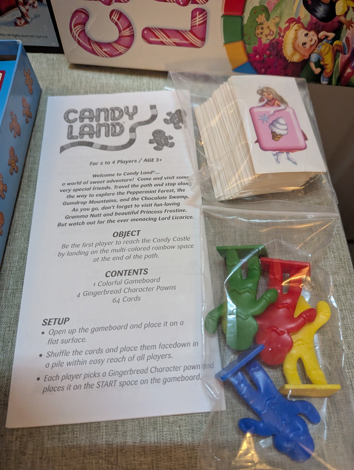 Complete 2005 Hasbro Milton Bradley Candy Land Board Game – 64 Cards & 4 Figures