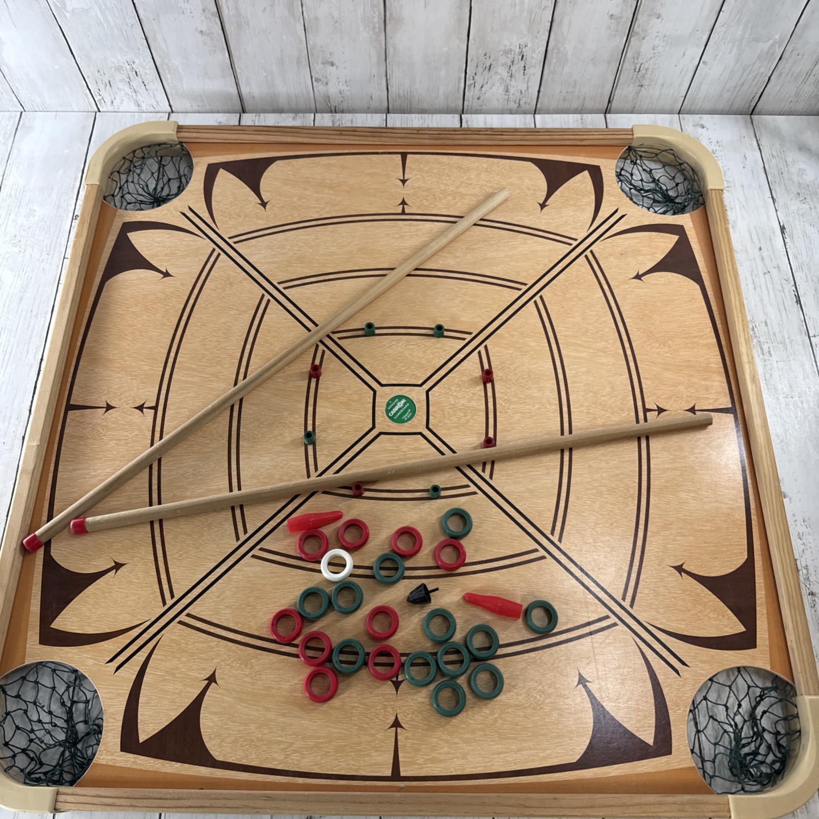 Carrom Gameboard Board Game 26×26 inch with 2 cue sticks and bag of pieces