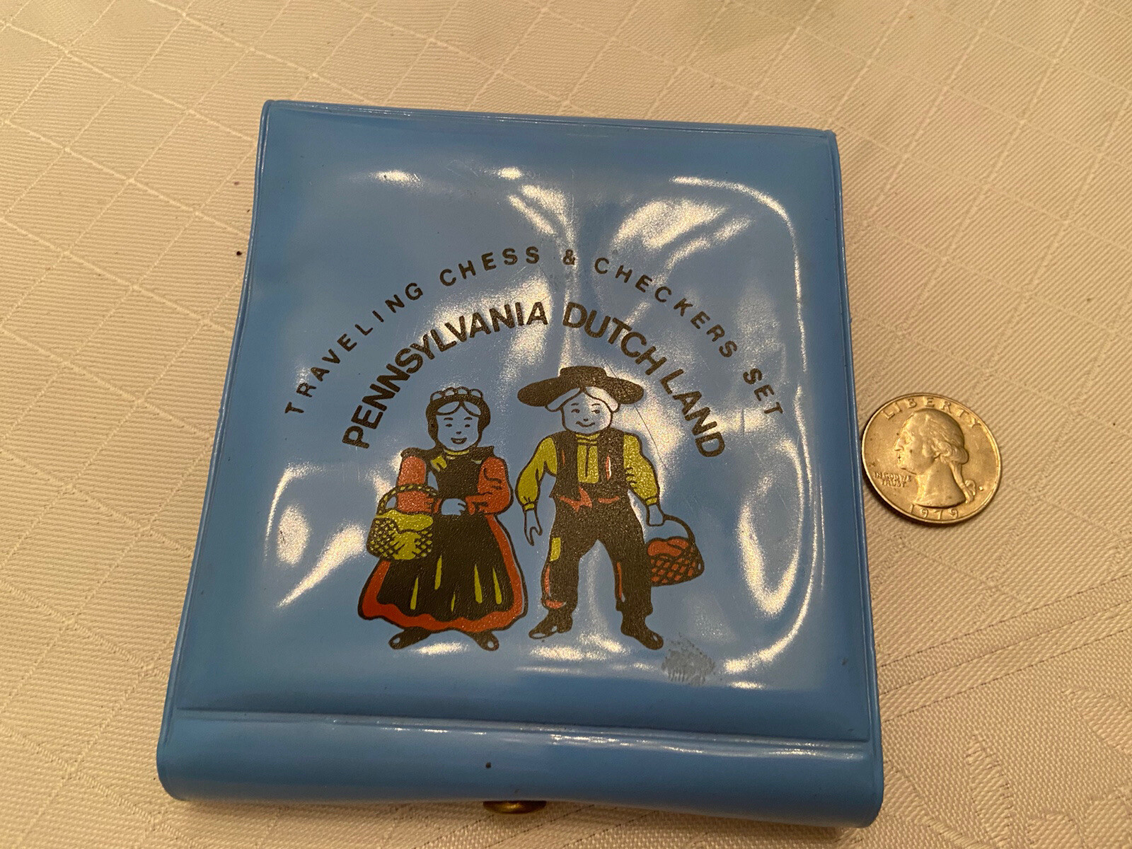 Vintage PENNSYLVANIA DUTCH LAND Plastic Traveling Chinese Checkers Set in Case