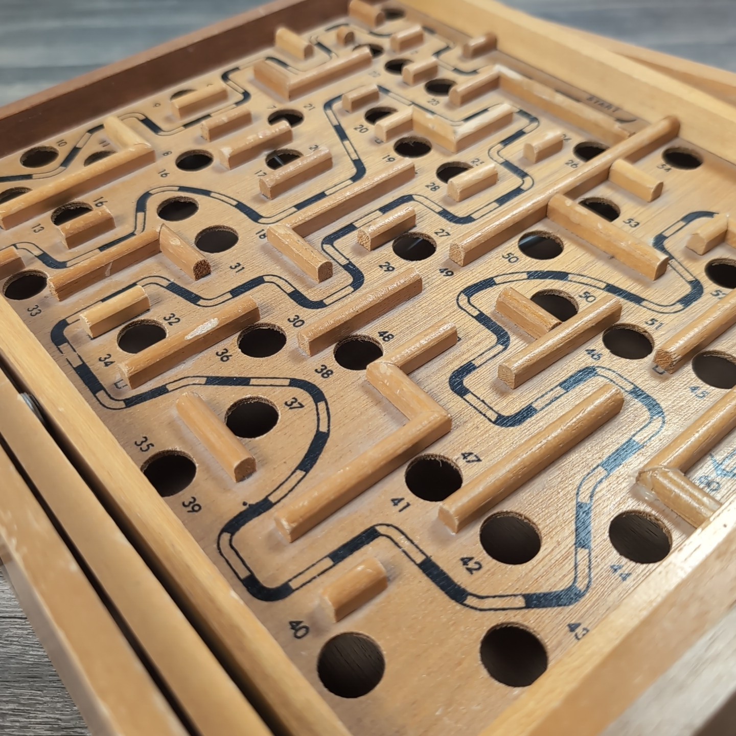 Vtg 1960s Marble Labyrinth Wood Tilt Maze 2 Knob Game Missing Ball 13×11.5″
