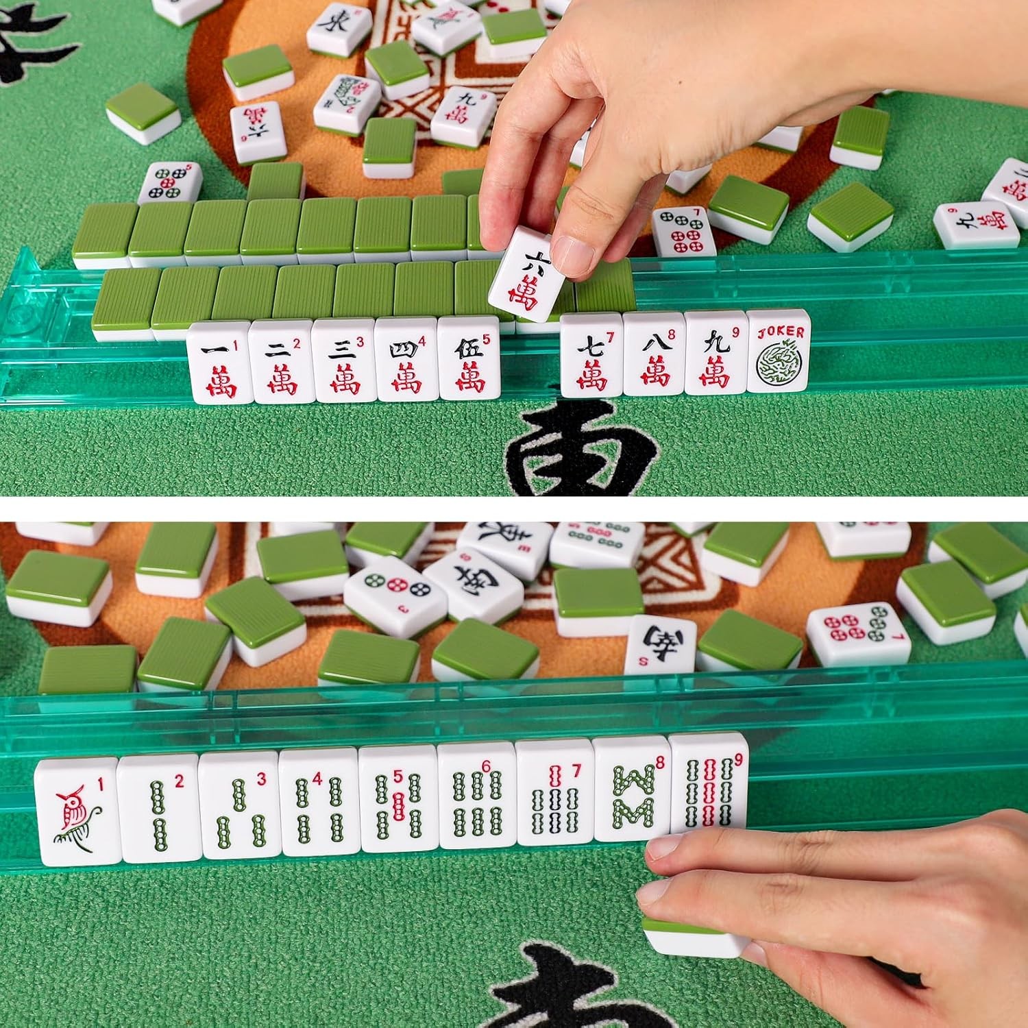 American Mahjong Game Set 166 Green Tiles 4 All-In-One Color Rack/Pushers Comple
