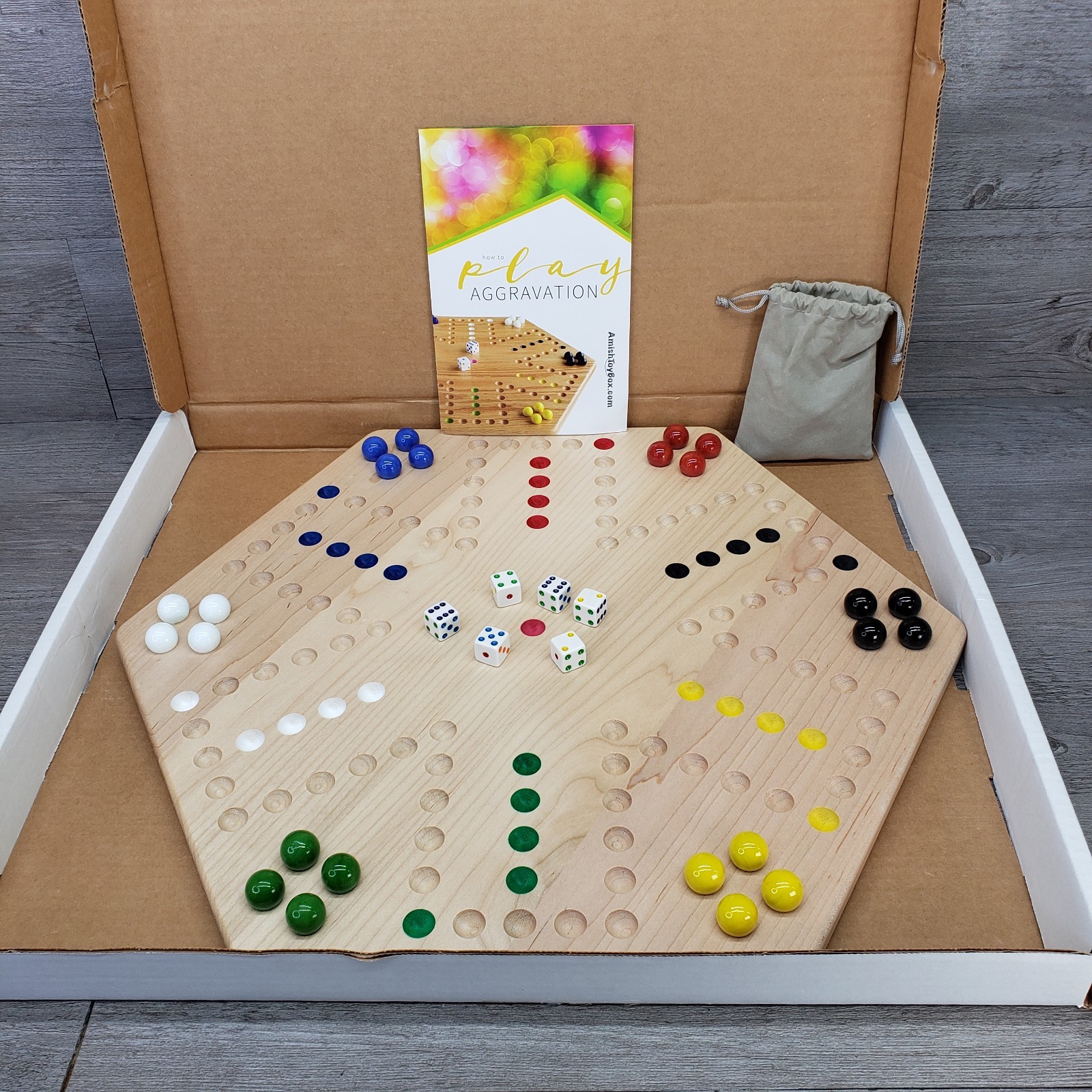 Oak Hand-painted Double-sided Aggravation Game Board, 16″ Amish Wood