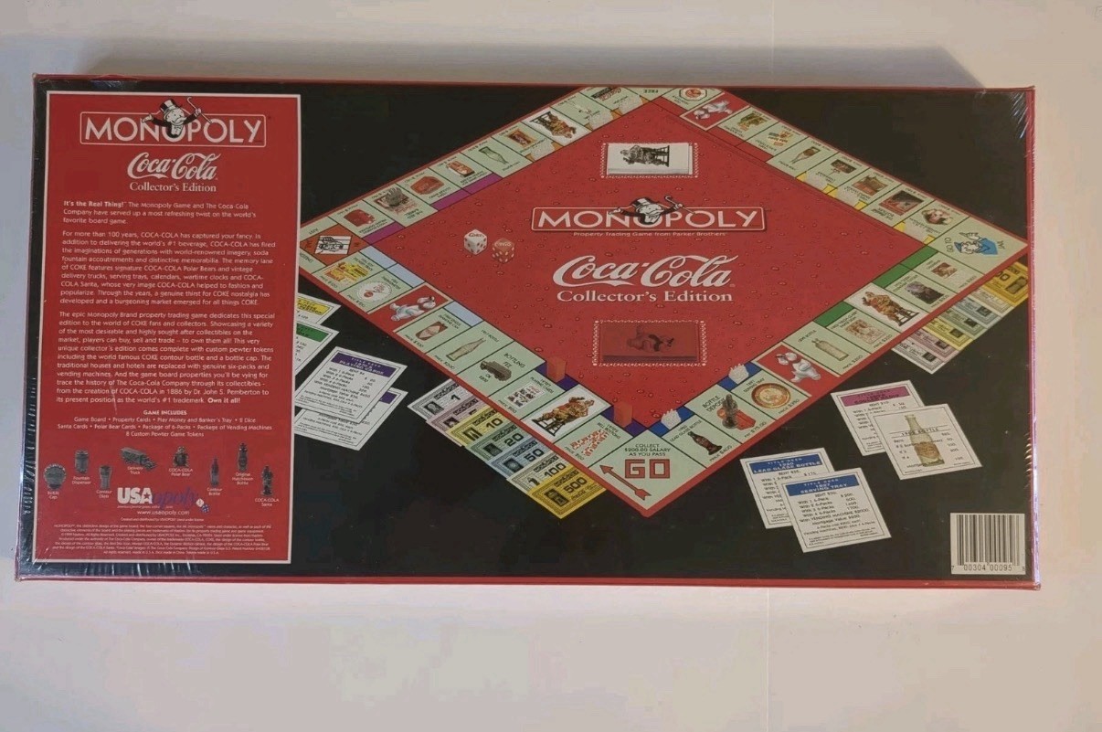 Monopoly Coca-Cola Collectors Edition Board Game Vintage 1999 Factory Sealed