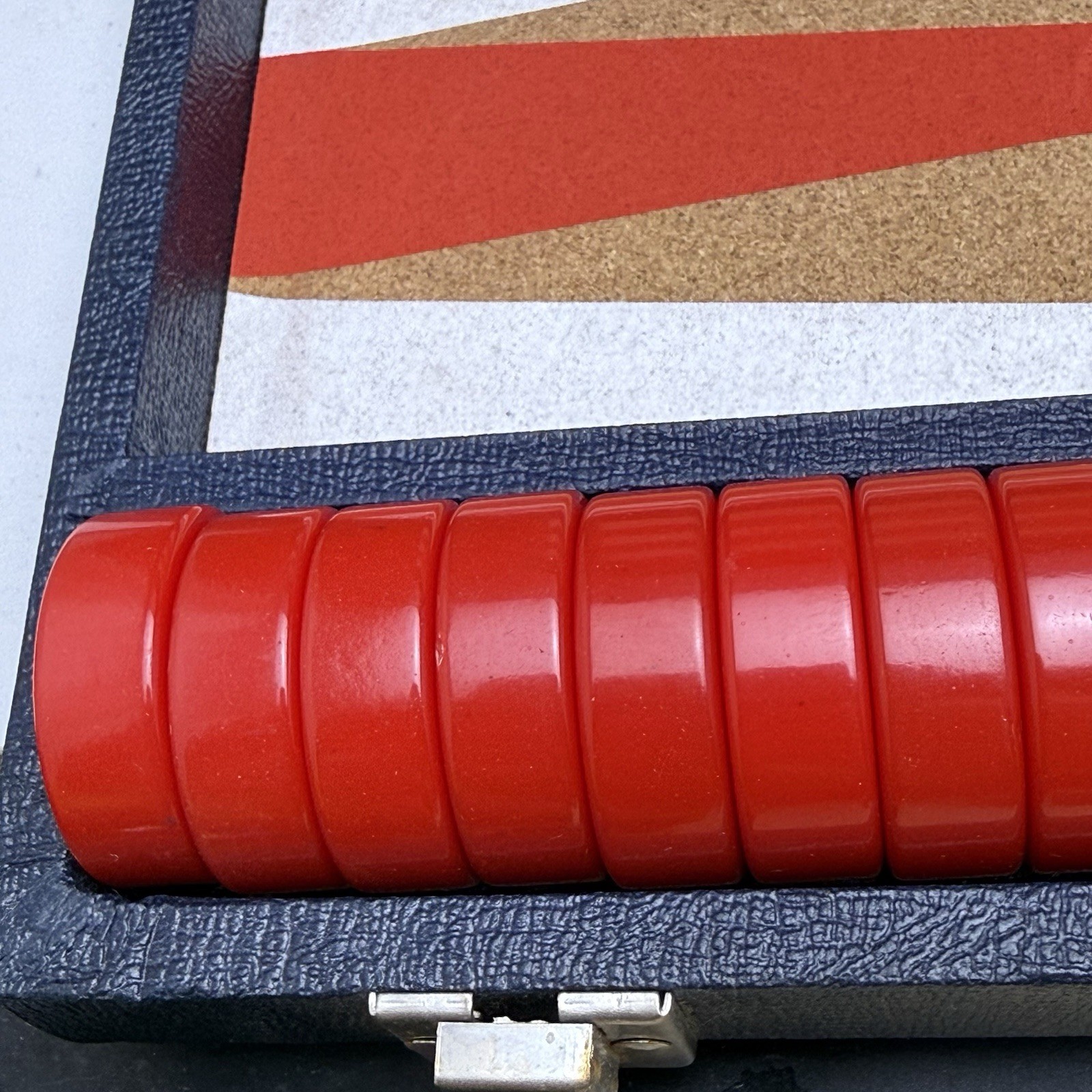 Crisloid Bakelite Backgammon Set 1.5” Checkers Red Yellow / Butterscotch Vintage