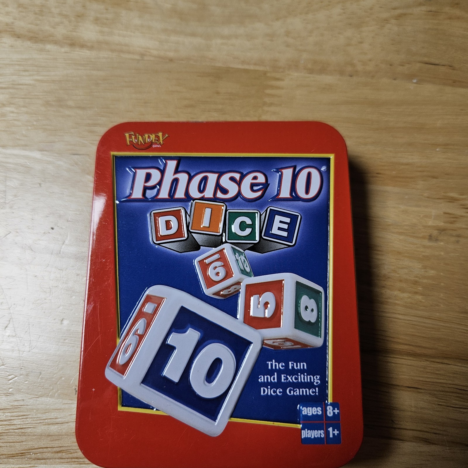 Phase 10 Dice Game Fundex Red Tin Complete Free Shipping VG Condition