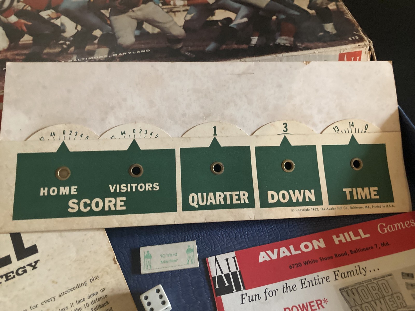 1962 Football Strategy Boxed Boardgame The Avalon Hill Company Missing Football