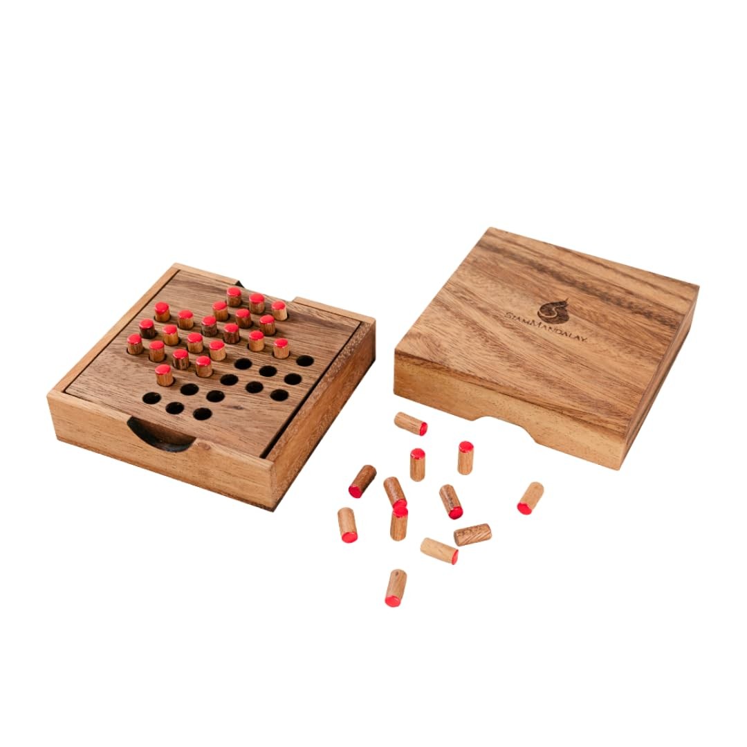 Wood Solitaire Game Classic Peg Solitaire Board Premium Wooden Design Single …