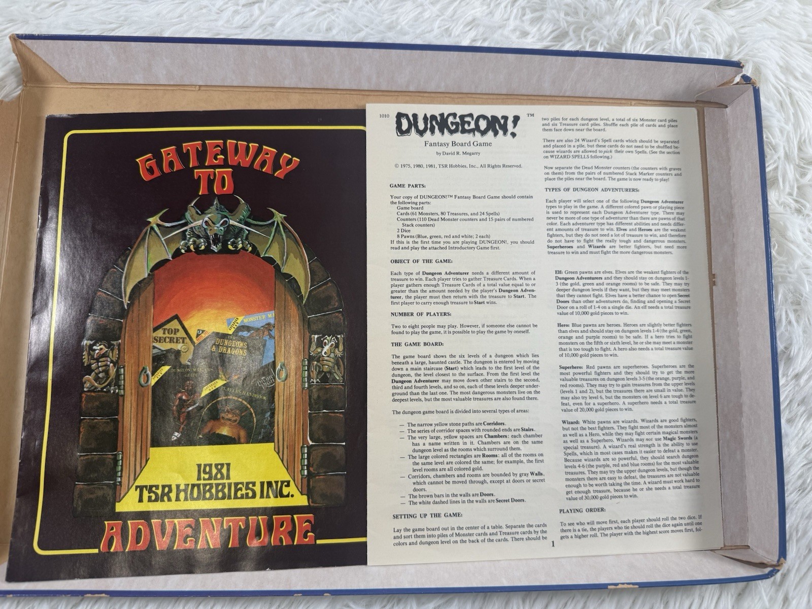 TSR Dungeon! Fantasy Board Game 1981 with Box, Board, Cards & Pieces