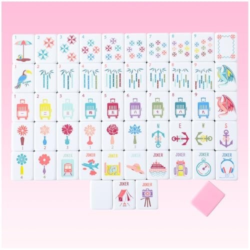 160 Pink American Printed Mahjong Game Set with Carrying Bag and Accessories