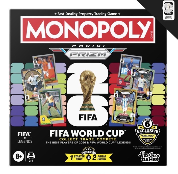 Monopoly Panini Prizm FIFA World Cup Board Game Includes 1 Starter & 2 Prizm Pk