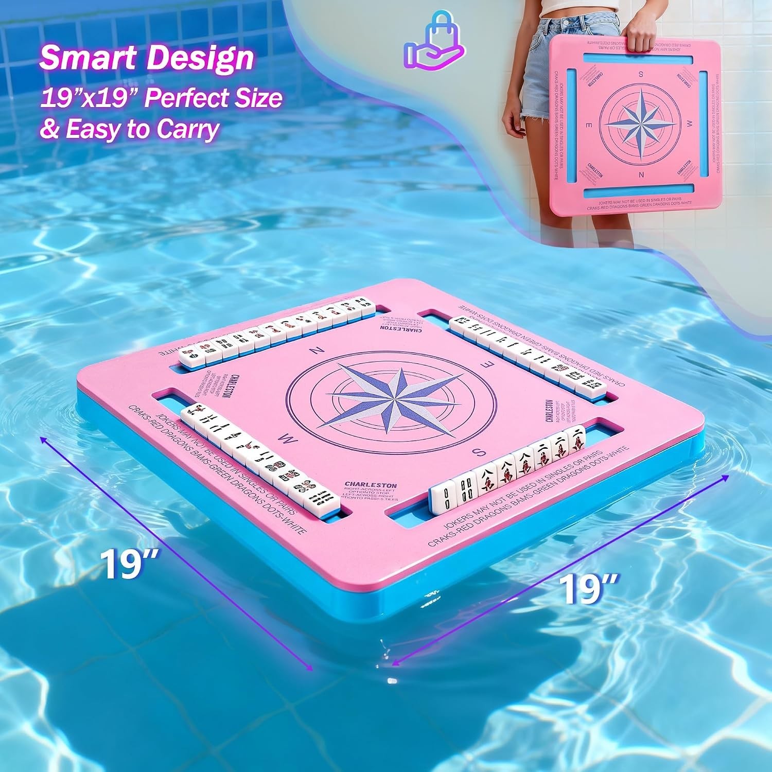 Floating Mahjong Table 19×19 Waterproof EVA Pool Game Surface for Card Games