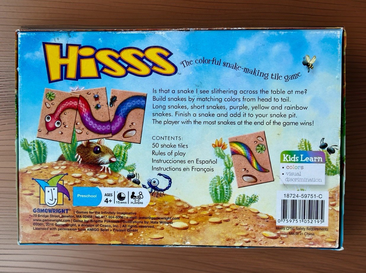 Gamewright Hisss The Colorful Snake-Making Tile Game-All 50 Tiles-No Manual
