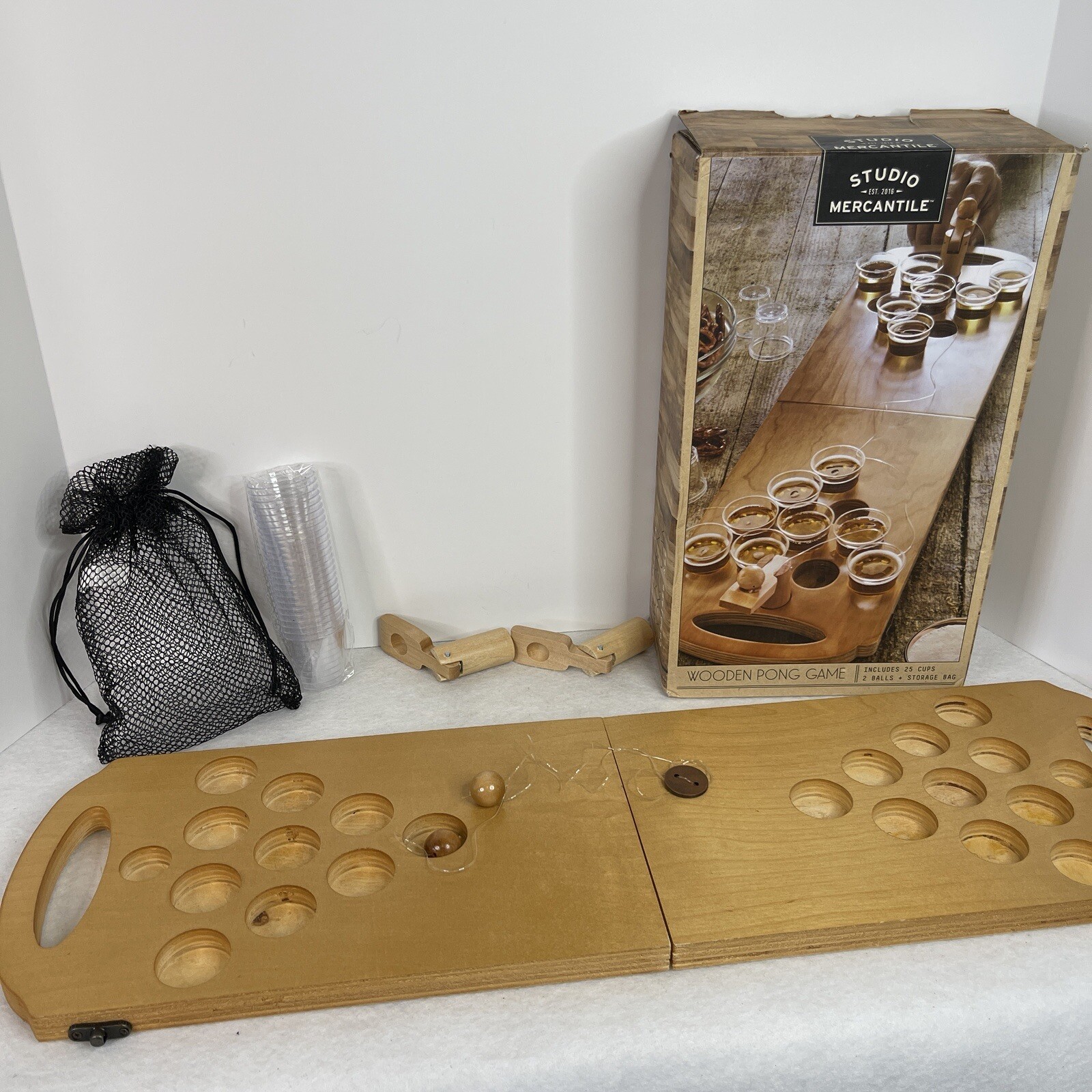 Studio Mercantile Wooden Pong Game Mini Beer Pong Party Set Adult Drinking Game