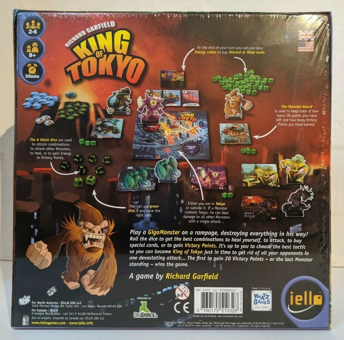 New King of Tokyo Board Game Richard Garfield Award Winning NIB Original Version