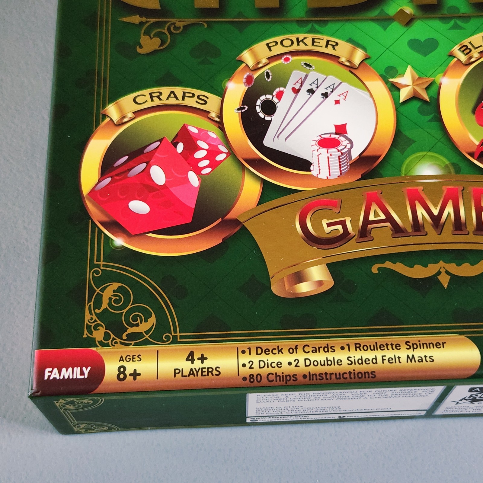 Anker Play 4 in 1 Casino Games Board Game Poker Blackjack Craps Roulette New Set