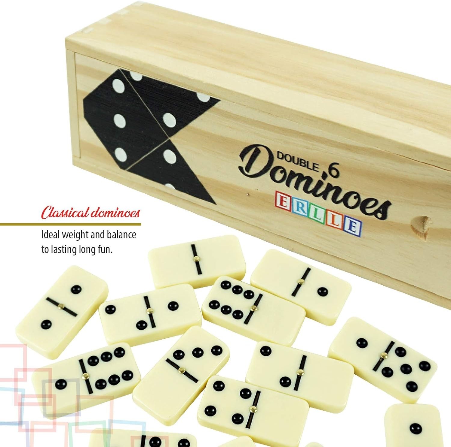 Dominoes Set, Classic 28-Piece Double Six Domino Set with Wooden Case, Famil…