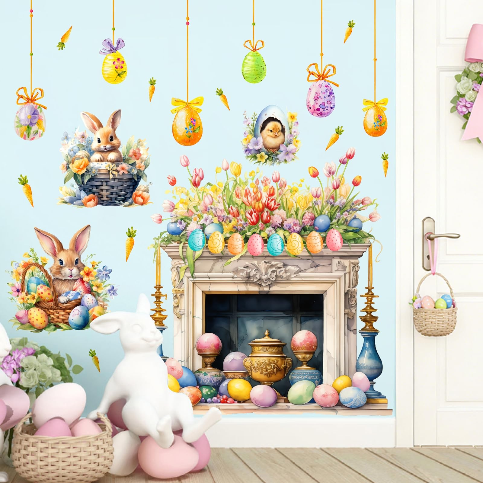 Easter Wall Decoration Sticker Bunny Decals for Party Purple Oange