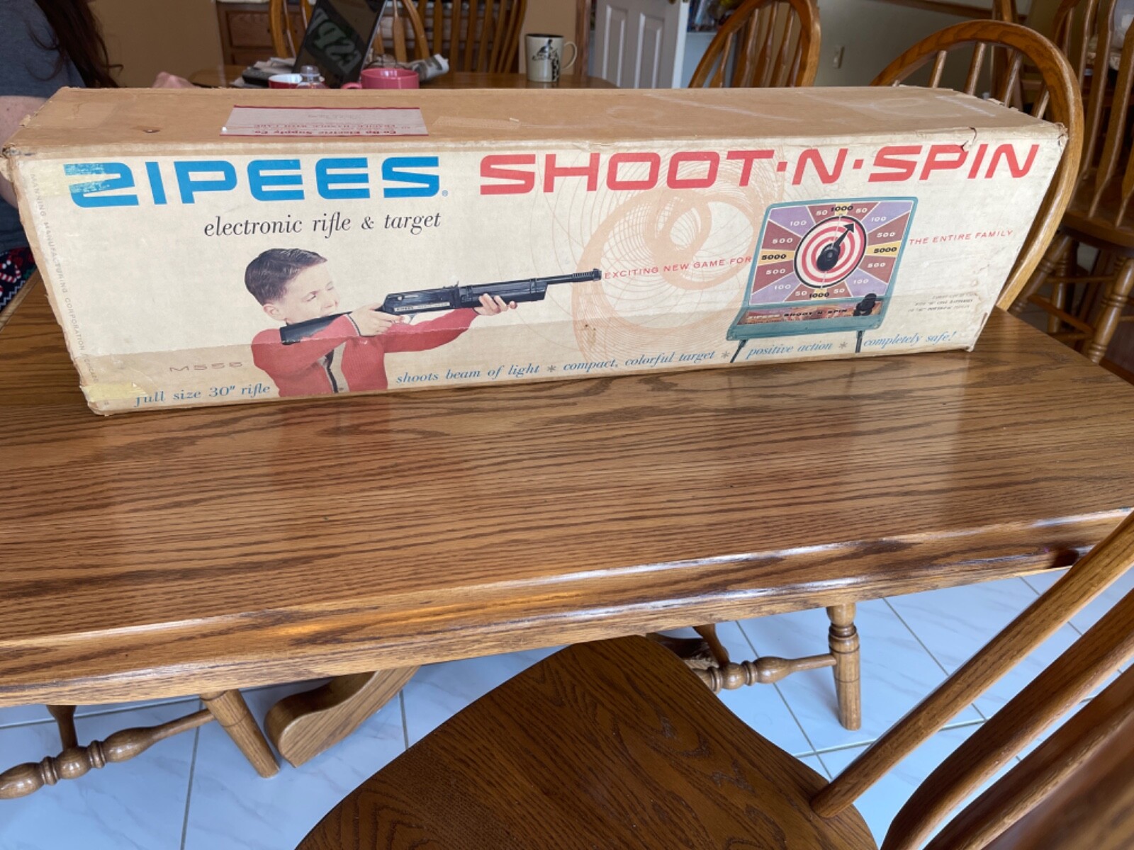 VTG ZIPEES SHOOT N SPIN ELECTRONIC RIFLE & TARGET BOX ONLY 1950’S 60’S