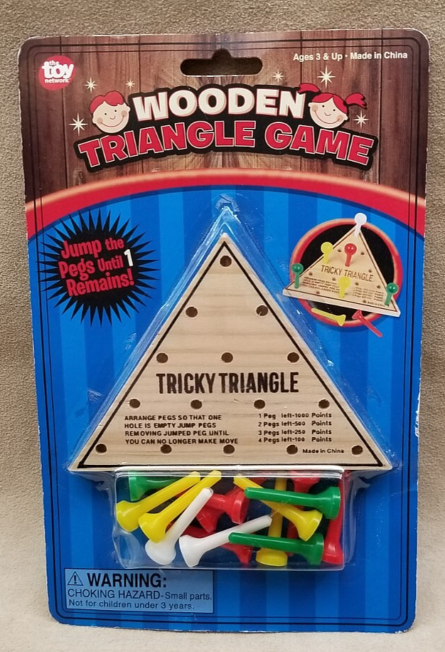 1 NEW WOODEN TRICKY TRIANGLE GAME BRAIN TEASER PEG CHALLENGE IQ TEST PARTY FAVOR