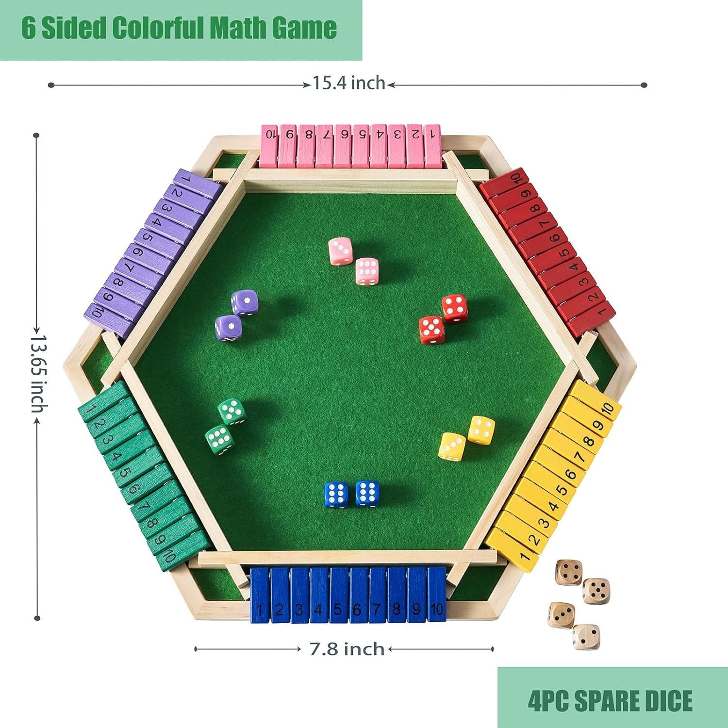 Shut The Box Game for 6 Player with 12+4 Dice – Colorful 6 Sided Wooden Board…
