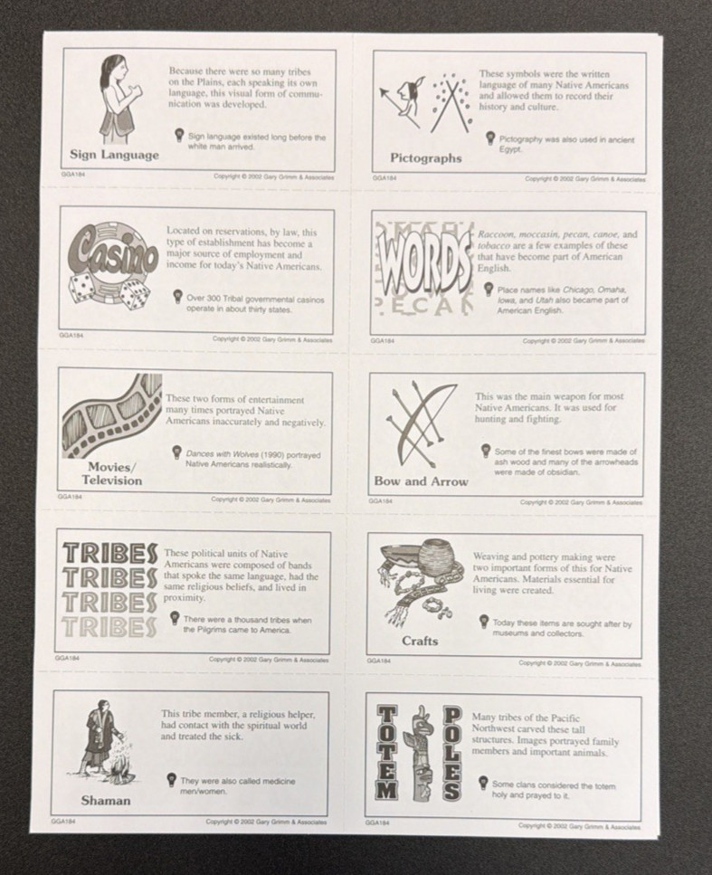 Vintage 2002 JINGO Native Americans Bingo Trivia Educational Game-Gary Grimm