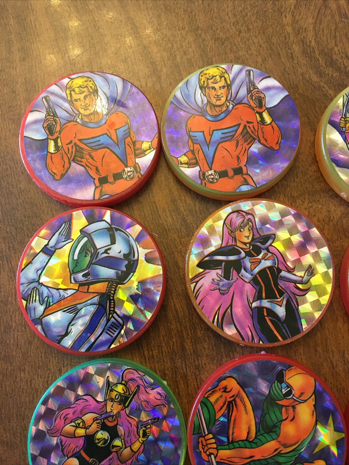 10 Vintage Plastic Slammers Pog Comic Anime Pogs Lot Jimbo Cartoon Diff Colors