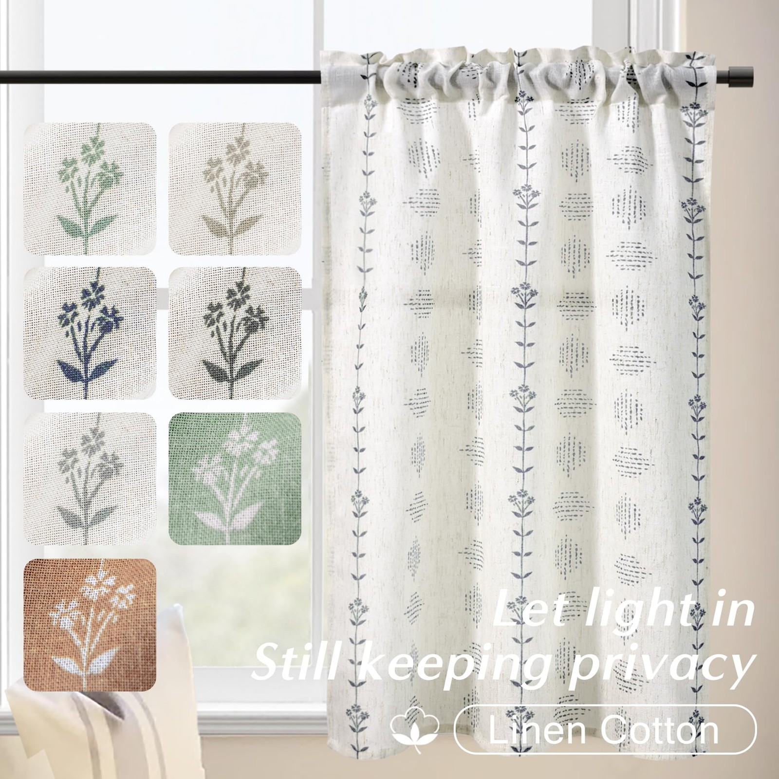 Lino Rosa French Country Curtains for 24″W x 30″L (Pack of 2), Navy