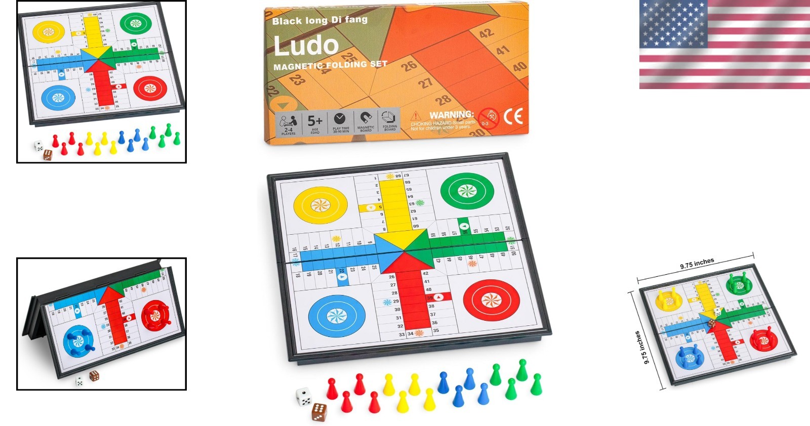9.75-Inch Ludo Travel Game – Magnetic Folding Board for 2-4 Players, Easy Carry