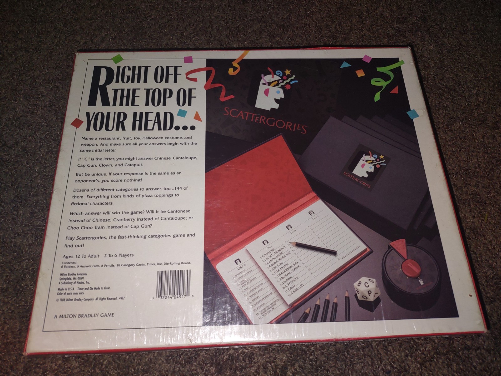 Vintage 1988 The Game of Scattergories Board Game Hasbro 1988 Sealed Nos