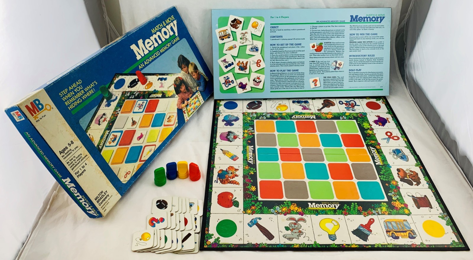 1986 Match & Move Memory Game Milton Bradley Complete in Great Cond FREE SHIP