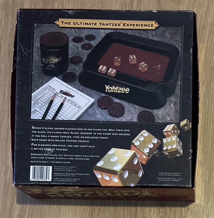**NEW OPEN BOX** Milton Bradley Yahtzee Deluxe Edition 1997 Gold Dice Board Game