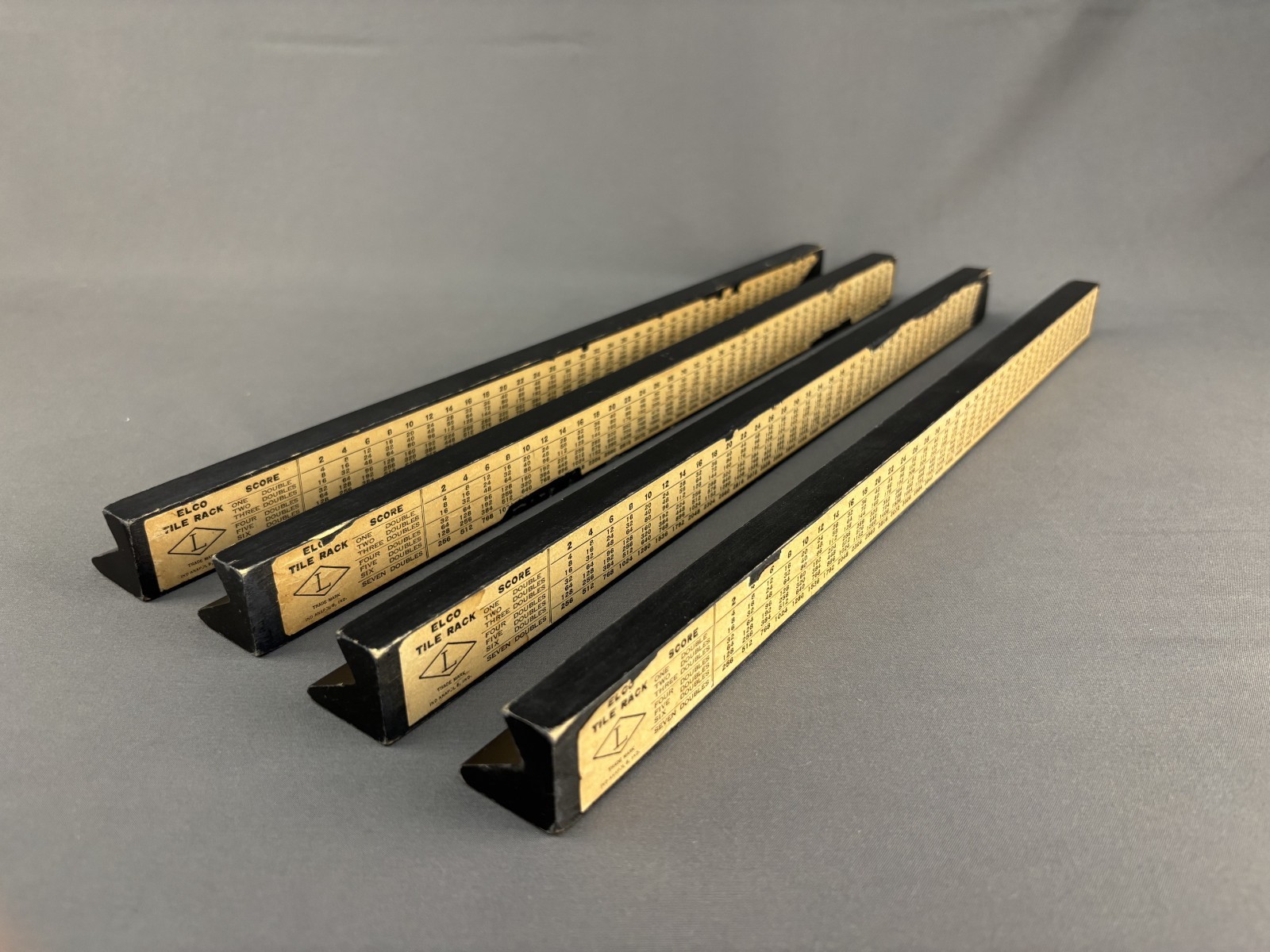 Lot of 4 – Vintage Elco 16″ Traditional Mahjong Wood Tile Racks, Black (15H)