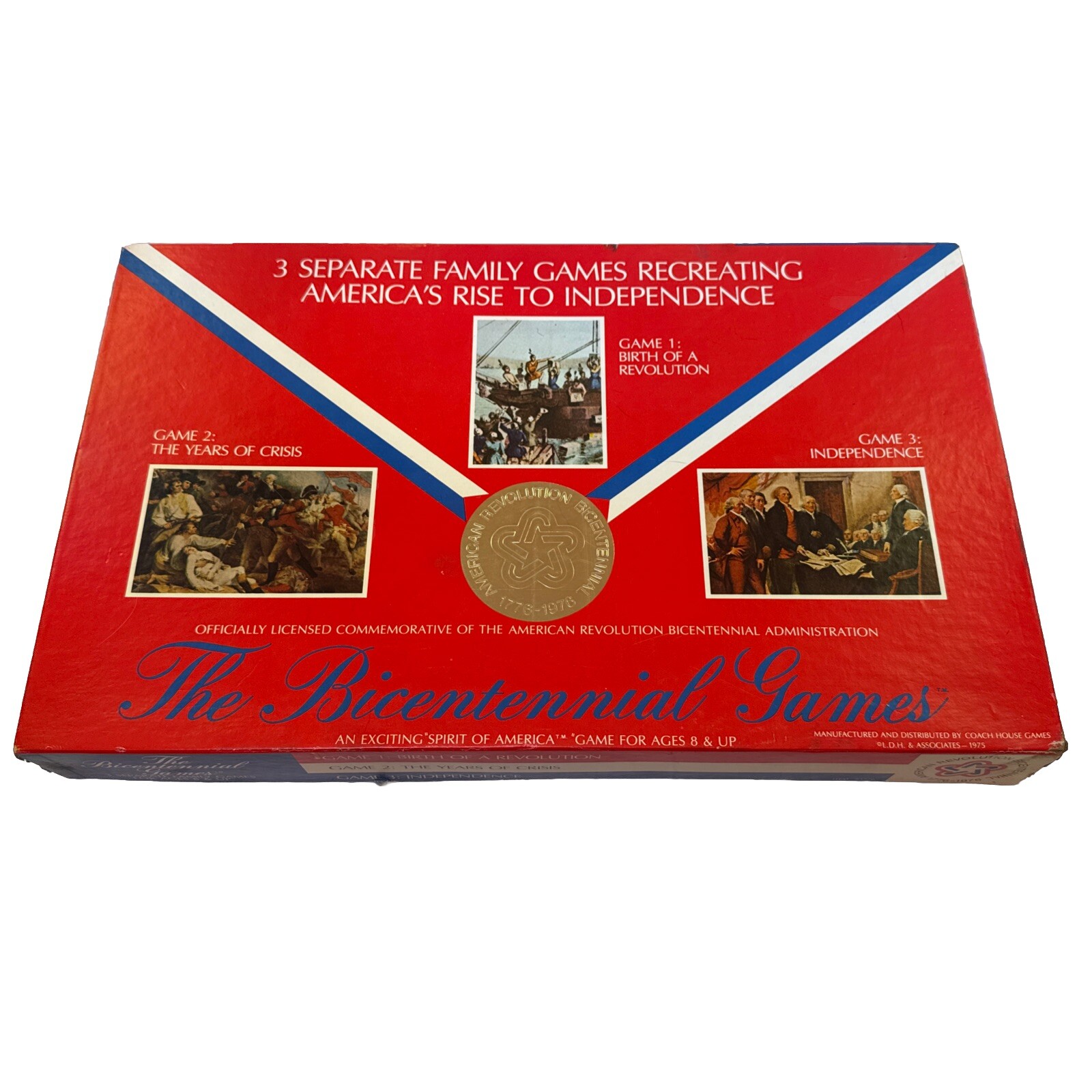 Vintage 1975 Coach House “The Bicentennial Games” 3 Board Games In 1 Complete