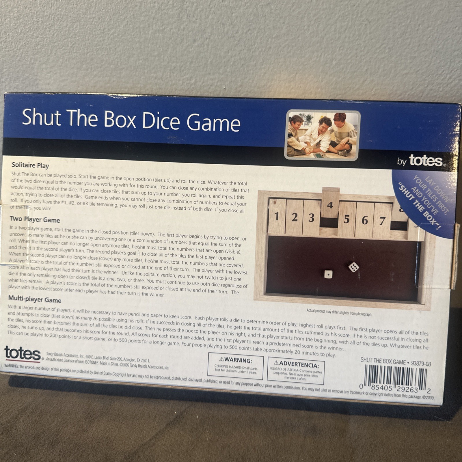Shut-The-Box Wooden Board Game with Dice By Totes, 1 To Multi-Player Game.