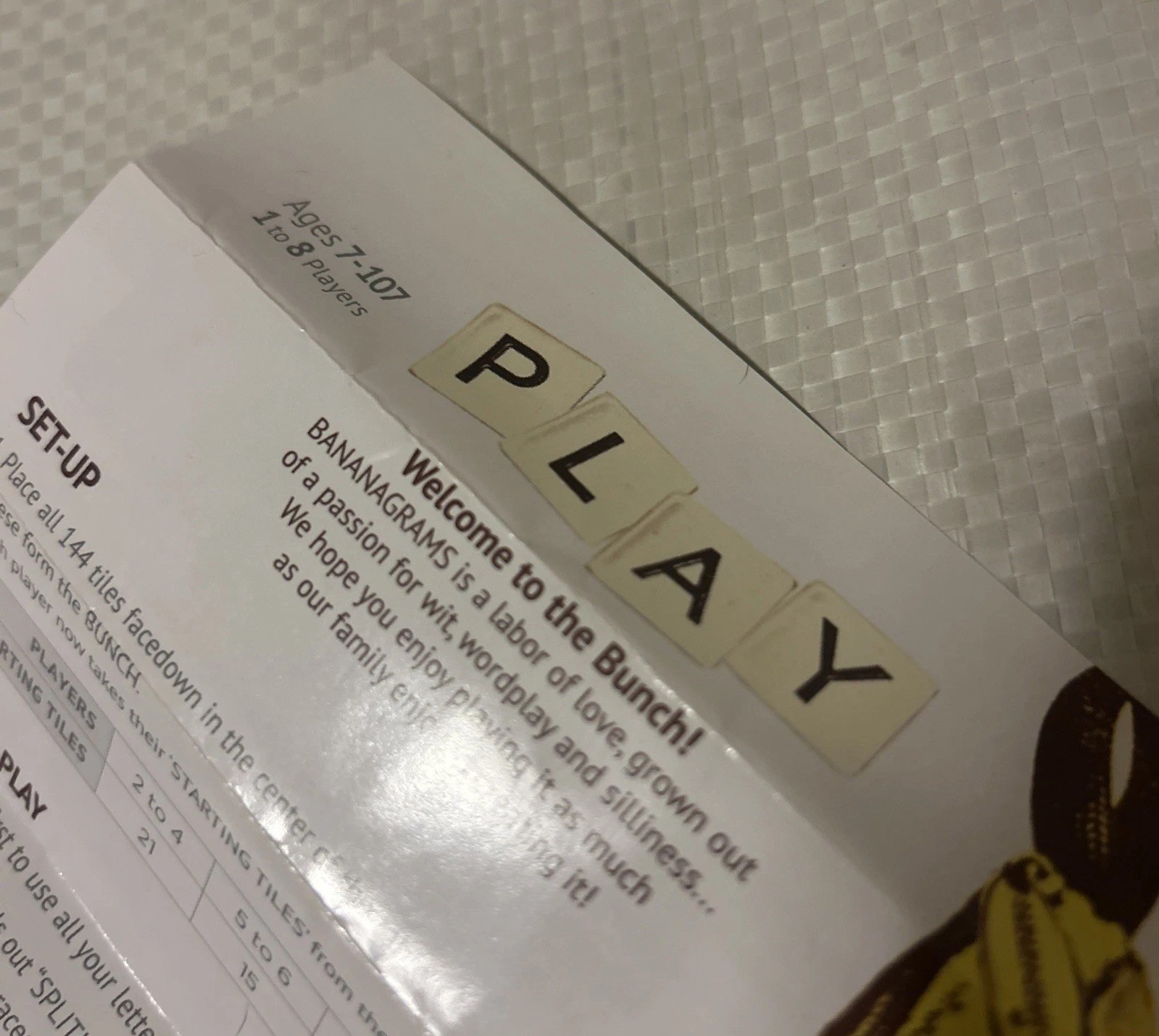 Bananagrams 2020 Word Game Instruction Sheet